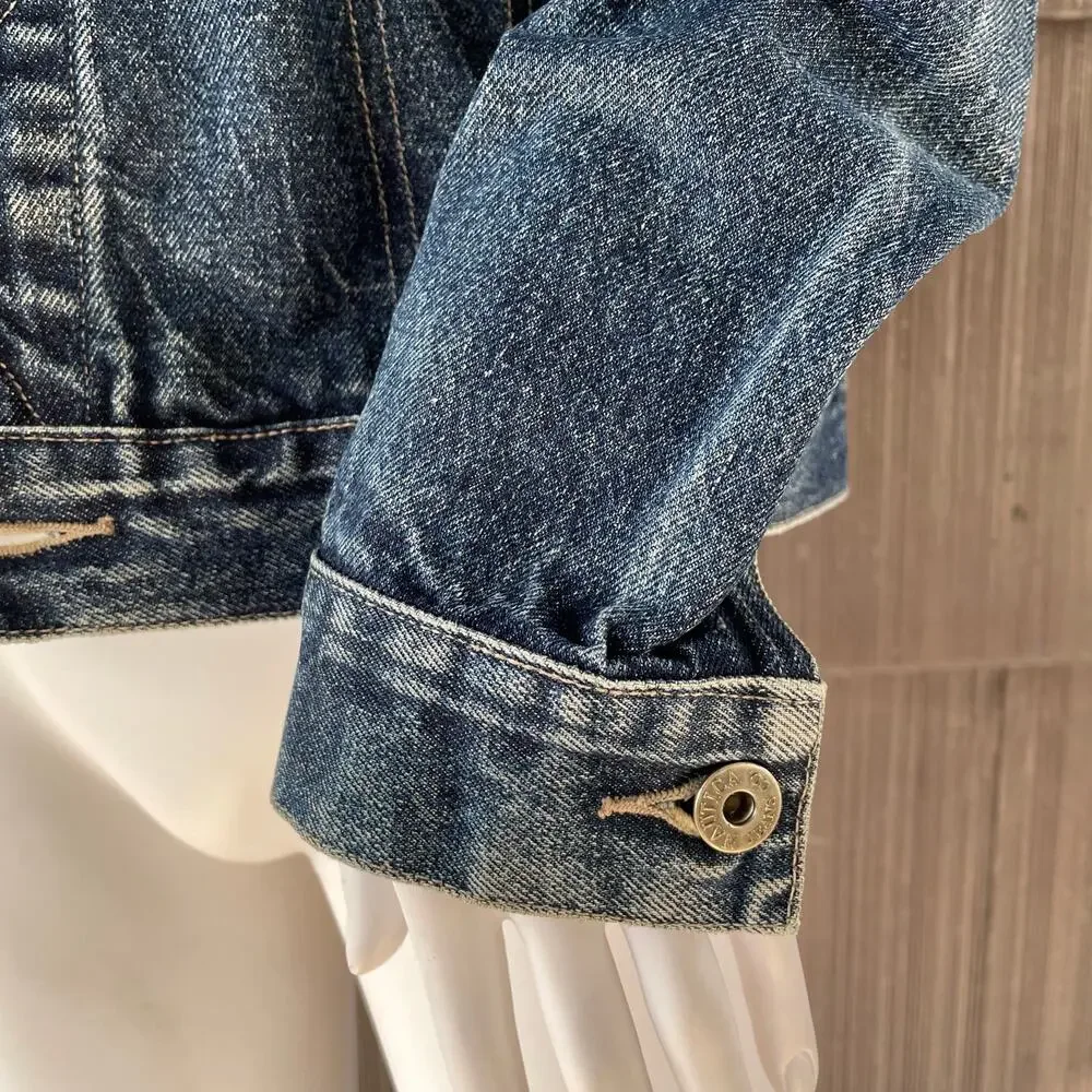 🔥Vintage Nautica Y2K Trucker Grunge Dark Wash Blue Denim Jacket Women Size M-L - Picture 11 of 15